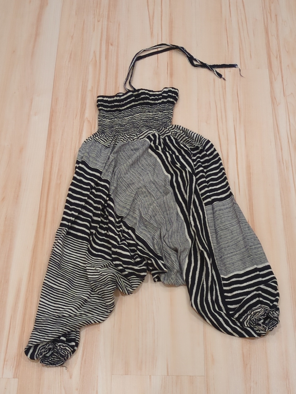 Striped Black and White Smocked Jumpsuit
